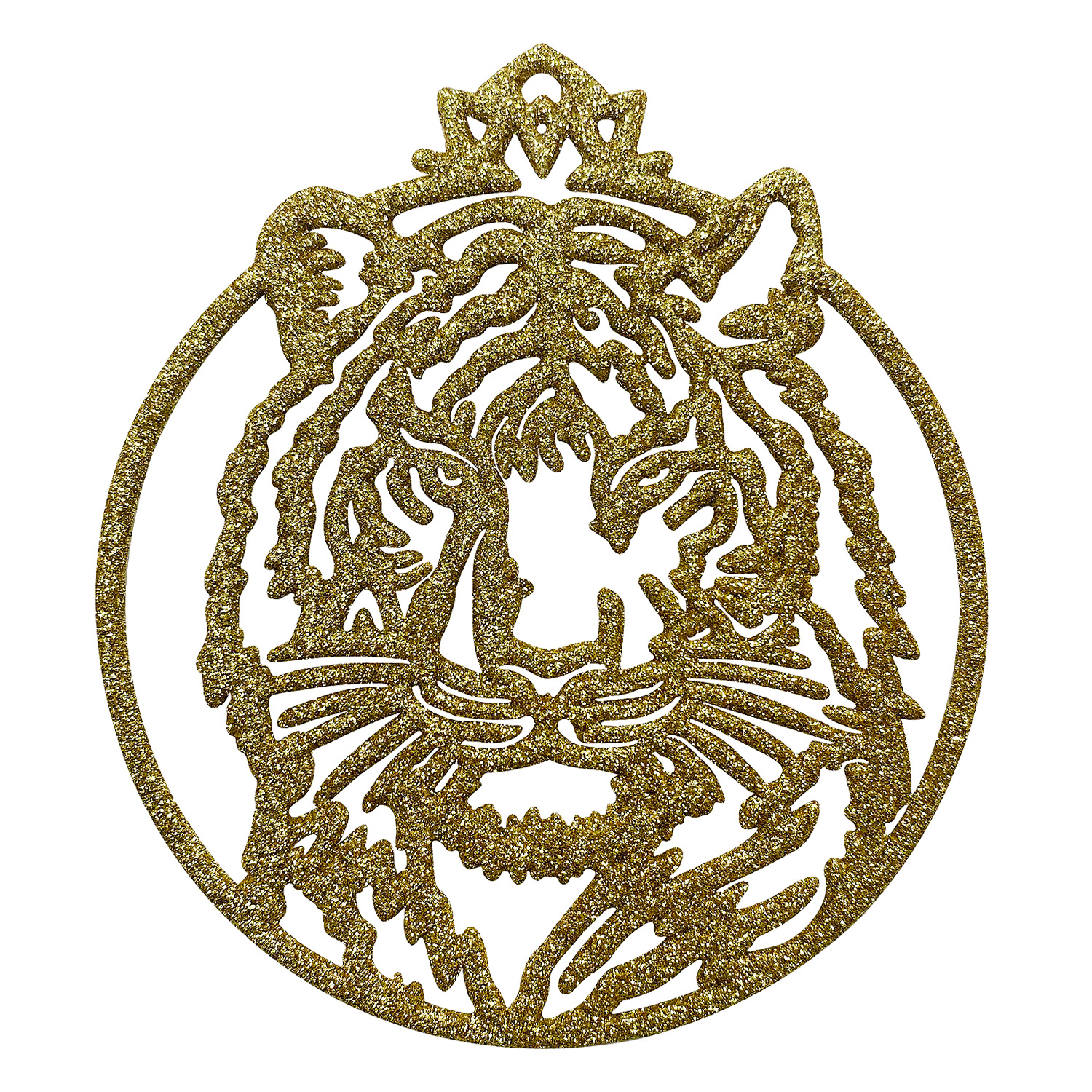 Декор Тигрик в круге золотистый с блеском 12х12х3 см