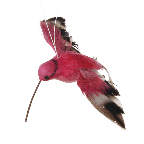 Декор Колибри из перьев розовый 13см