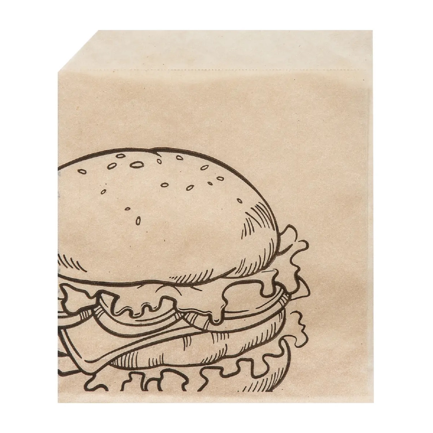 Пакет бумажный  17,5х14см коричневый с рисунком Бургер жиростойкий 52гр/м2 100шт/уп  2000шт/кор