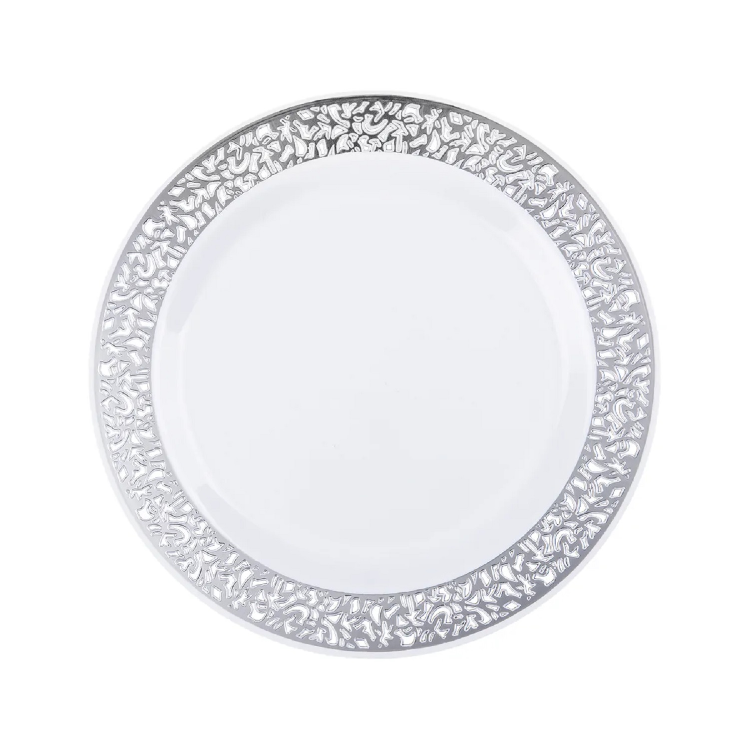 Тарелка пластиковая белая d190 мм Ажурная с серебряной каймой Royal Party 6шт/уп