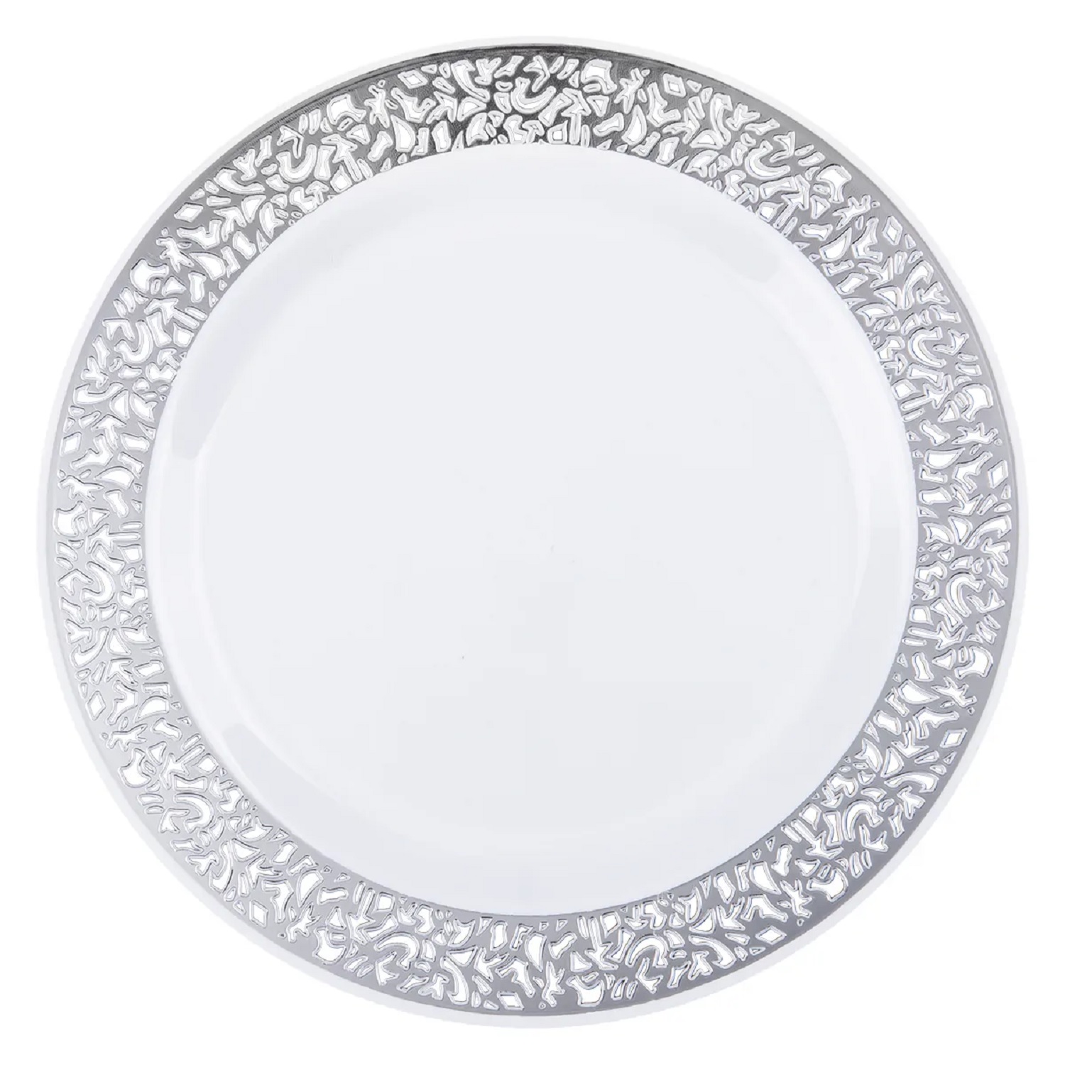 Тарелка пластиковая белая d230 мм Ажурная с серебряной каймой Royal Party 6шт/уп