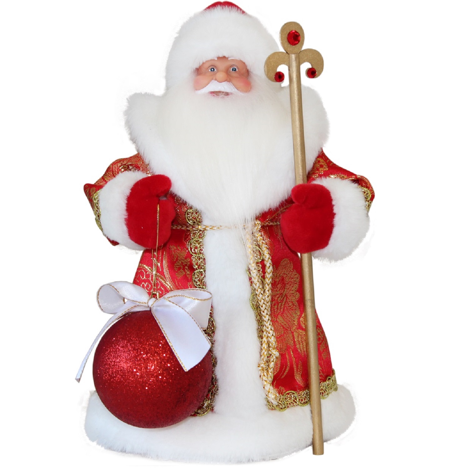 Декорация Дед мороз в красном с посохом 31см